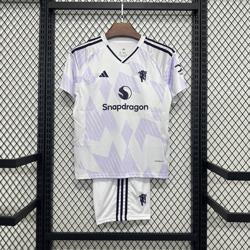 Manchester United Away Shirt 25/26 - Kids Fan White and Purple