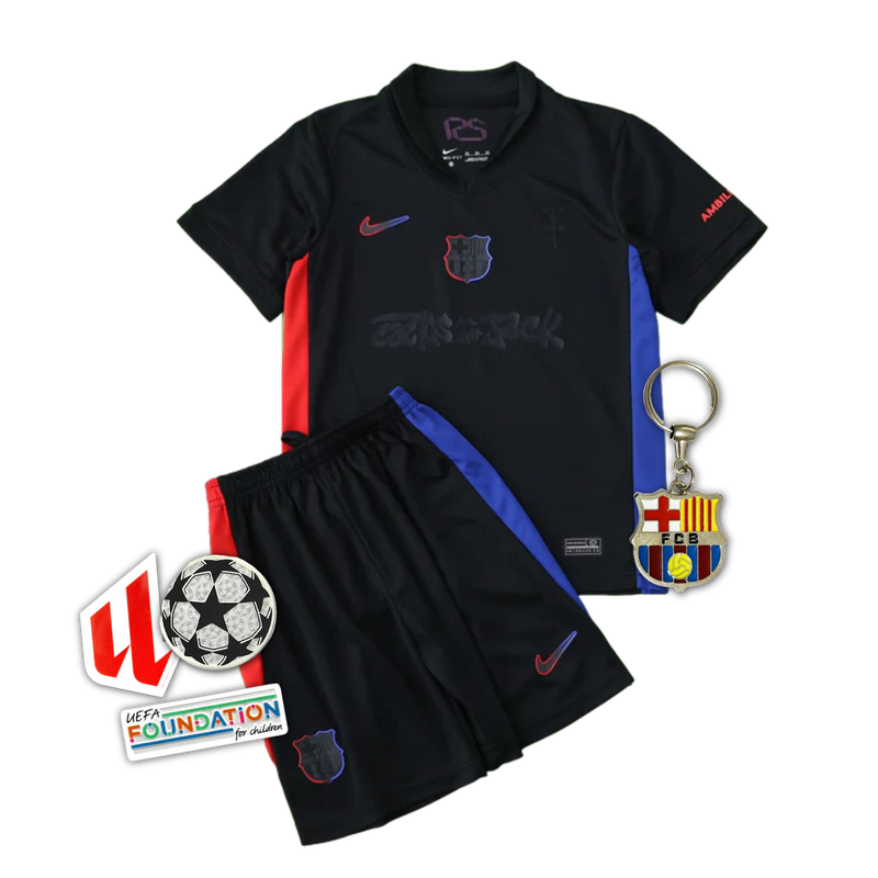Barcelona TRAVIS SCOTT Away 24/25 Shirt - Kids Fan Black
